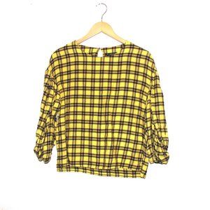 ZARA Yellow, Black , Red Plaid Blouse Size Medium